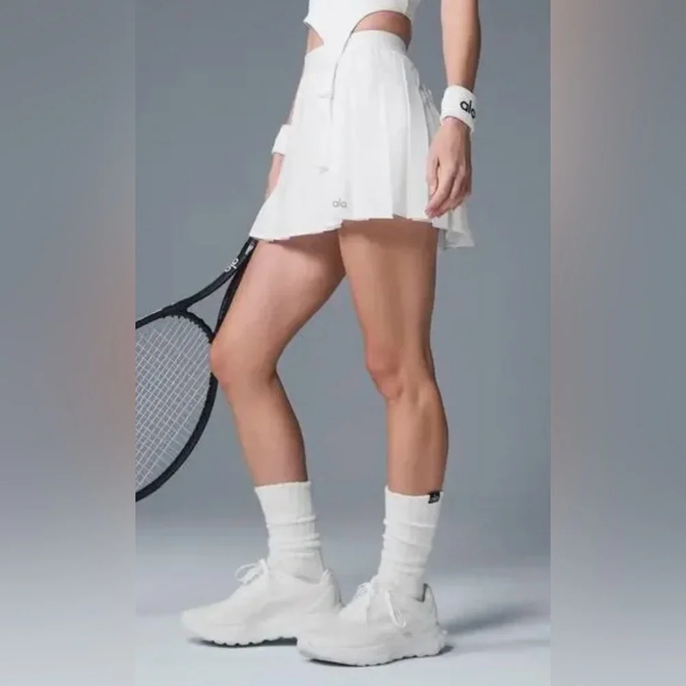 Alo NWT Varsity Tennis Pleated Skirt White Size L shorts underneath